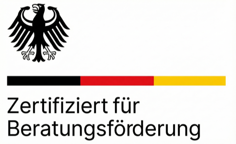 Bundesadler mit Schriftzug: Zertifiziert für Beratungsförderung